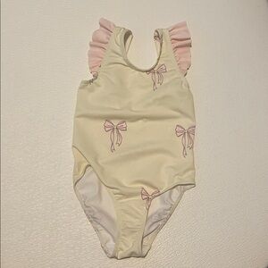 Lively 2-3Y (Fits like 3T) Bow Print One Piece Swimsuit Pink Ruffle Strap